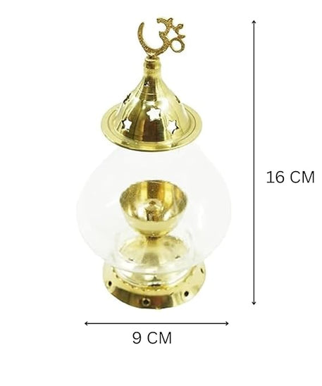 Akhand Diya/Oil Lamp with Glass Cover Brass
