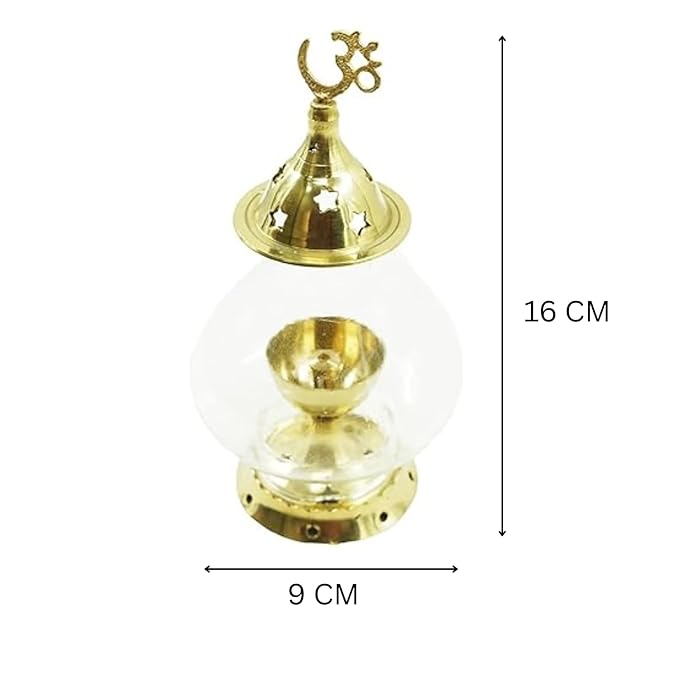 Akhand Diya/Oil Lamp with Glass Cover Brass