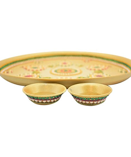 Beautiful Kundan Fancy Pooja Plate, Metal Colorful Pooja Thali Set.