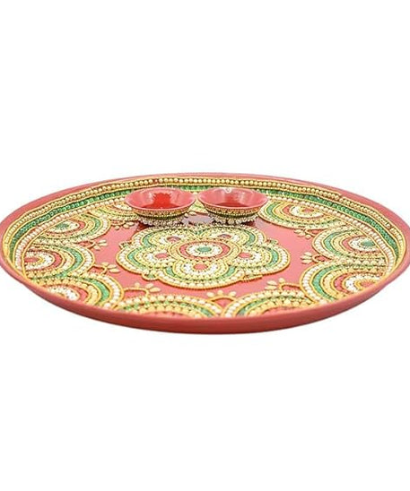 Beautiful Kundan Fancy Pooja Plate , Metal Colorful Pooja Aarti Thali Set.