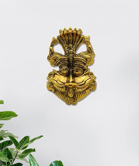 Metal Narsingh Kirtimukha Wall Hanging With Shesh Naag Goldnajarbattu Decorative Showpiece, Kirtimukha For Home Vastu