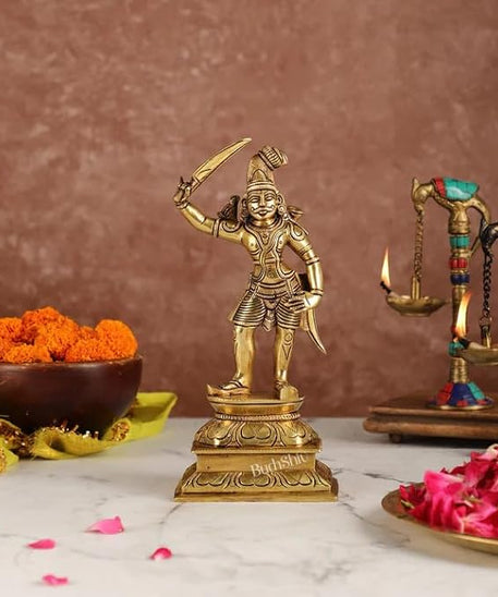Madurai Veeran Ayyanar Brass Statue(Length:11 Cms, Width: 8 Cms, Height: 25 Cms)