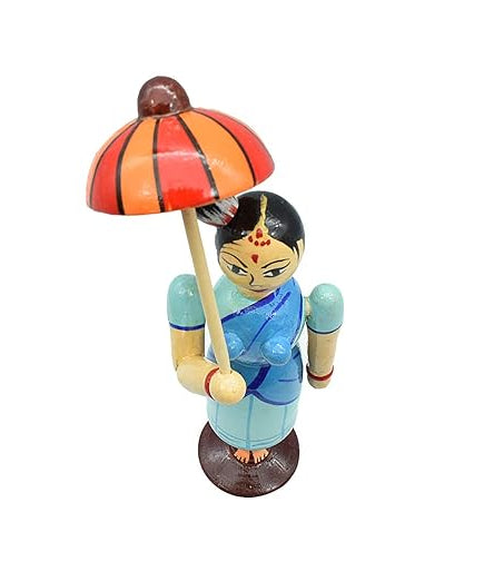 Wooden Umbrella Lady Doll