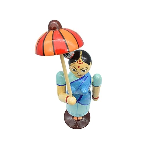 Wooden Umbrella Lady Doll