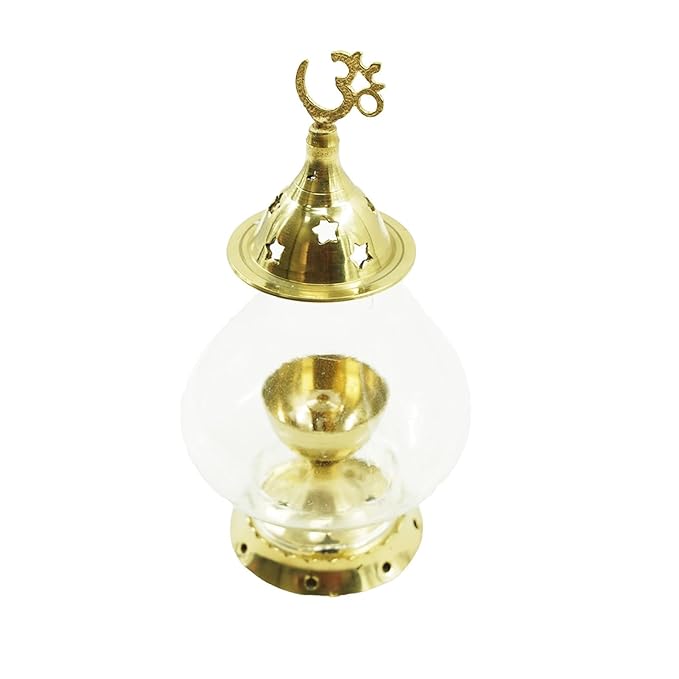 Akhand Diya/Oil Lamp with Glass Cover Brass