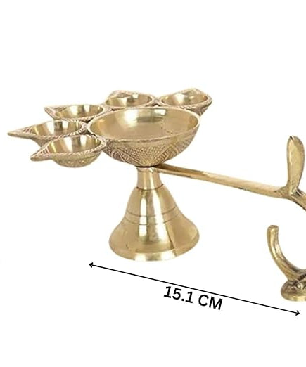 Brass Pancha Aarthi Diya Stand / Camphor Aarti Diya for Pooja