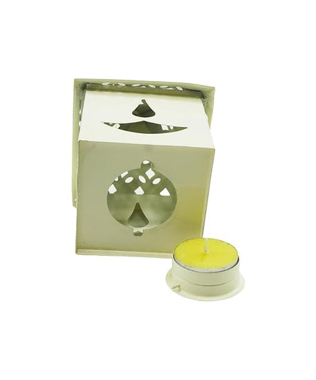 White Gloss Diya Shadow Lantern - Decorative Metal Lamp for Home Décor