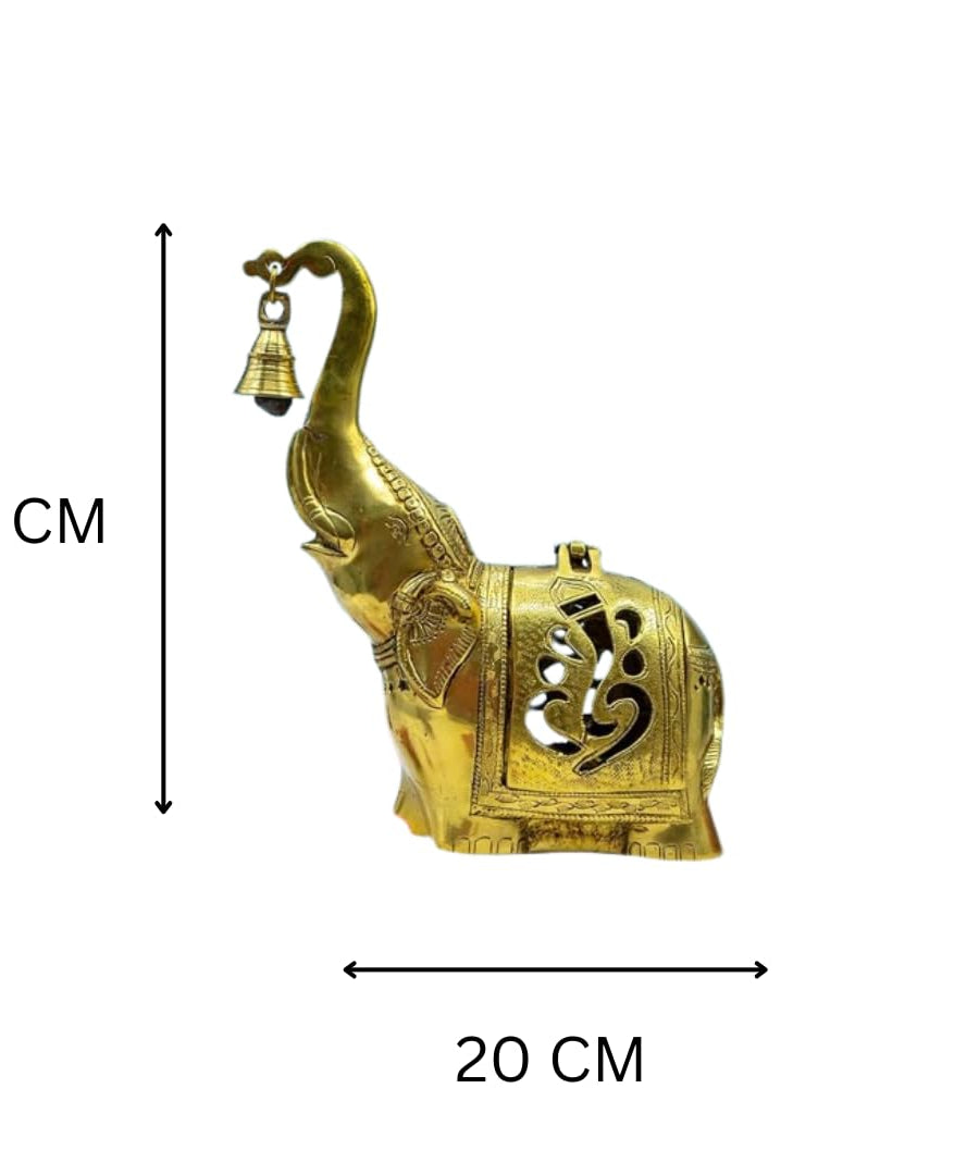 Brass Elephant Lamp with Small Diya,Dhoopdani Elephant Holder with Bell (10.5 Inch height )