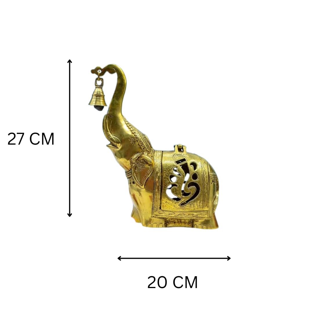 Brass Elephant Lamp with Small Diya,Dhoopdani Elephant Holder with Bell (10.5 Inch height )