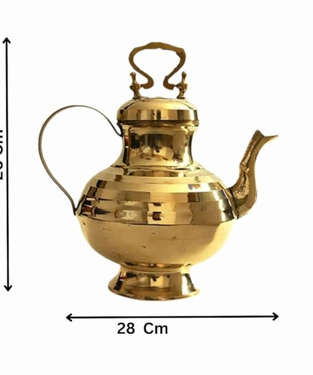 Brass Tea Kettle Pot Inside Tin Lining for Serving Tea Coffee, Tableware | Antique Brass Kettle | Tea Pot with Handle | Ideal Gift for Home Decor (Gold, Medium), (26cm x 16cm x 28cm)