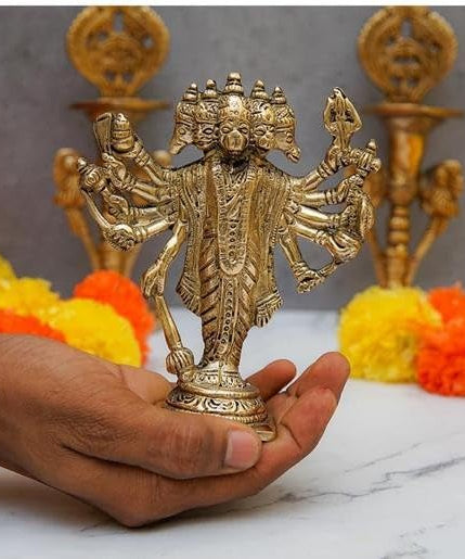 Metal Panchmukhi Hanuman Idol Murti for Home Office and Car Dashboard (Gold, Small)