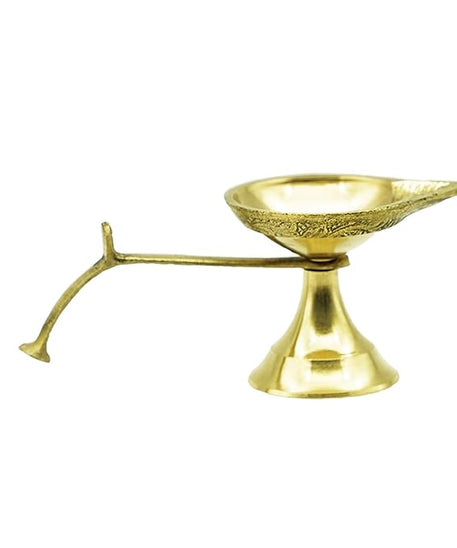 Brass Diya Ghee Lamp Puja Diya with Curved Handle