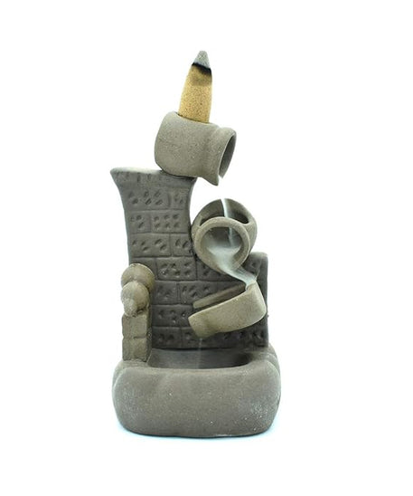Ceramic Pot Design Waterfall Smoke Backflow Incense Burner Cone Incense Holder with 10 Backflow Incense Cones (Grey Color)