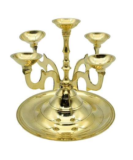 Brass Pancha Aarti Diya for Pooja Room