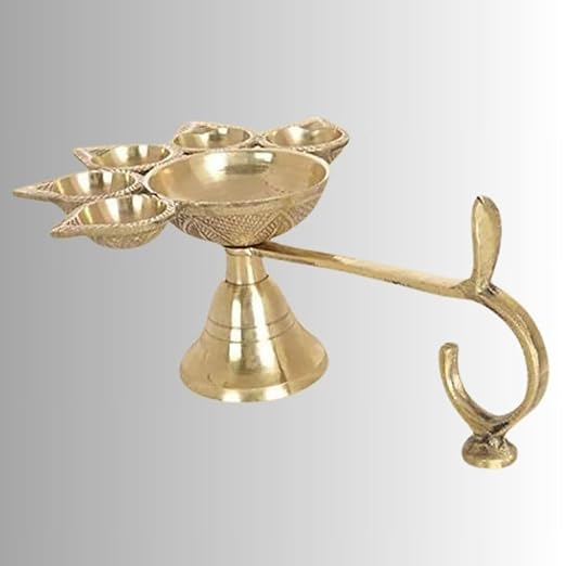 Brass Pancha Aarthi Diya Stand / Camphor Aarti Diya for Pooja