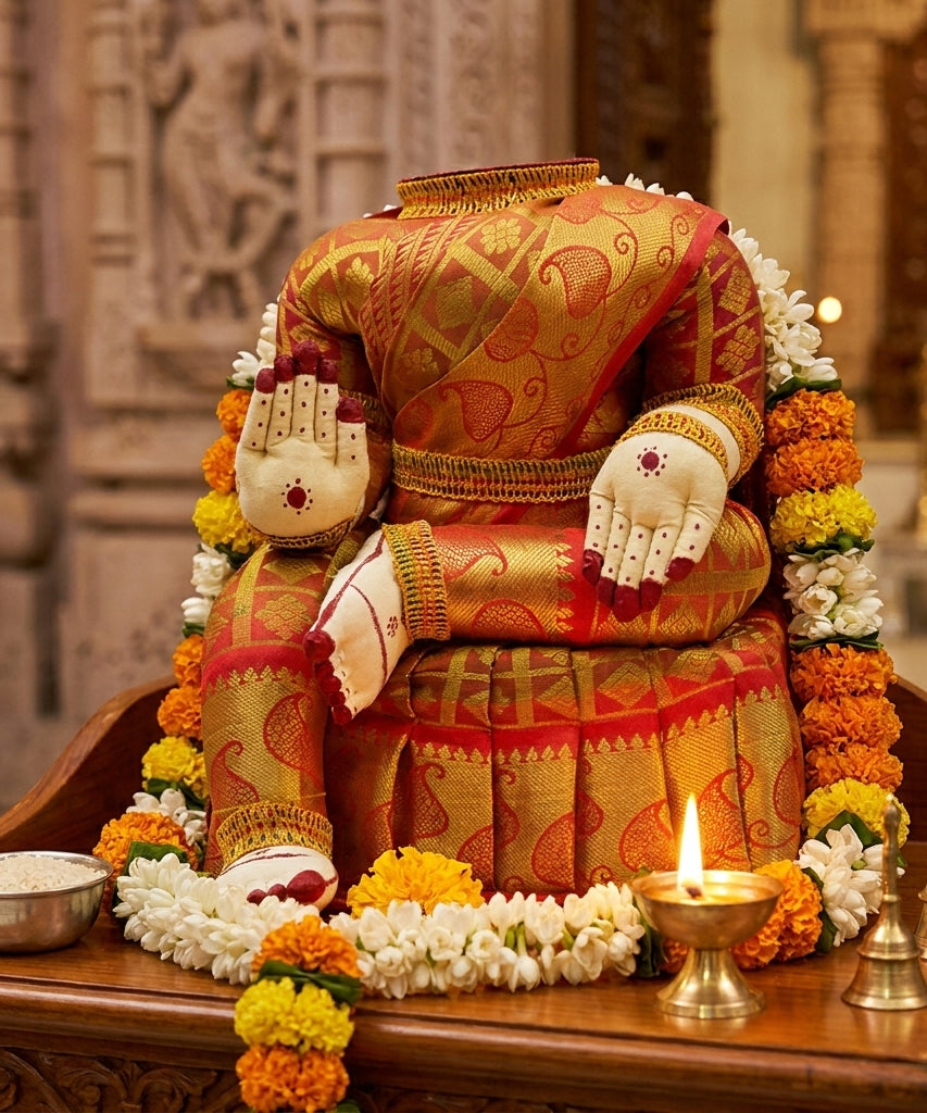 Varamahalakshmi Idol With Red And Gold Saree