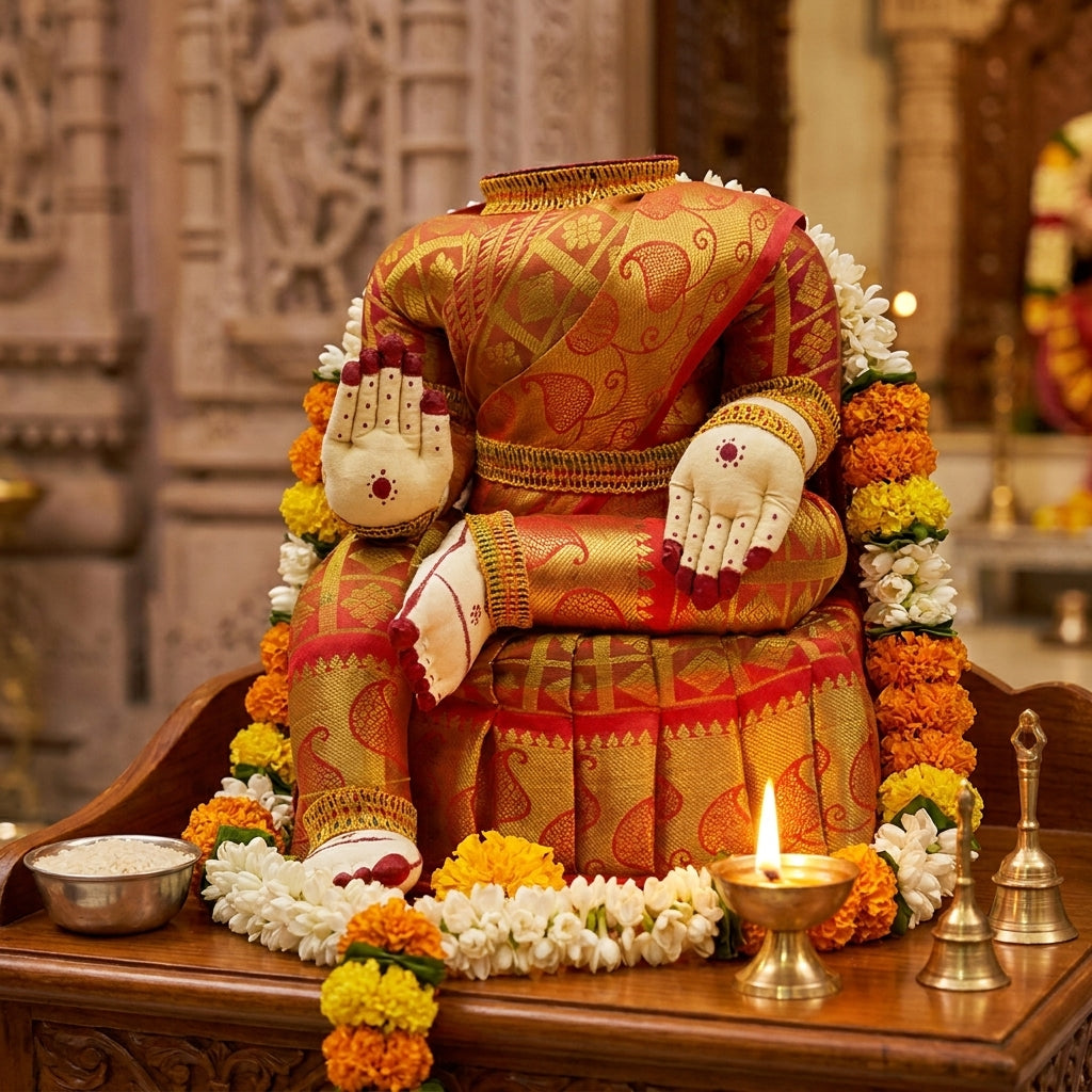 Varamahalakshmi Idol With Red And Gold Saree