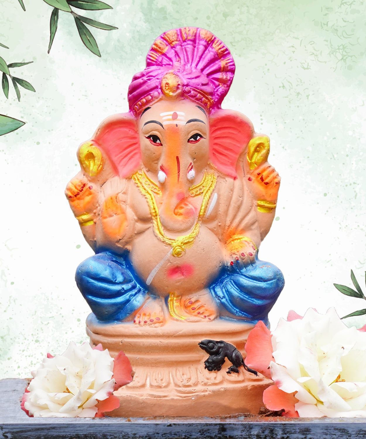 Eco Friendly Ganesha in Pink Pagadi- 8 Inch