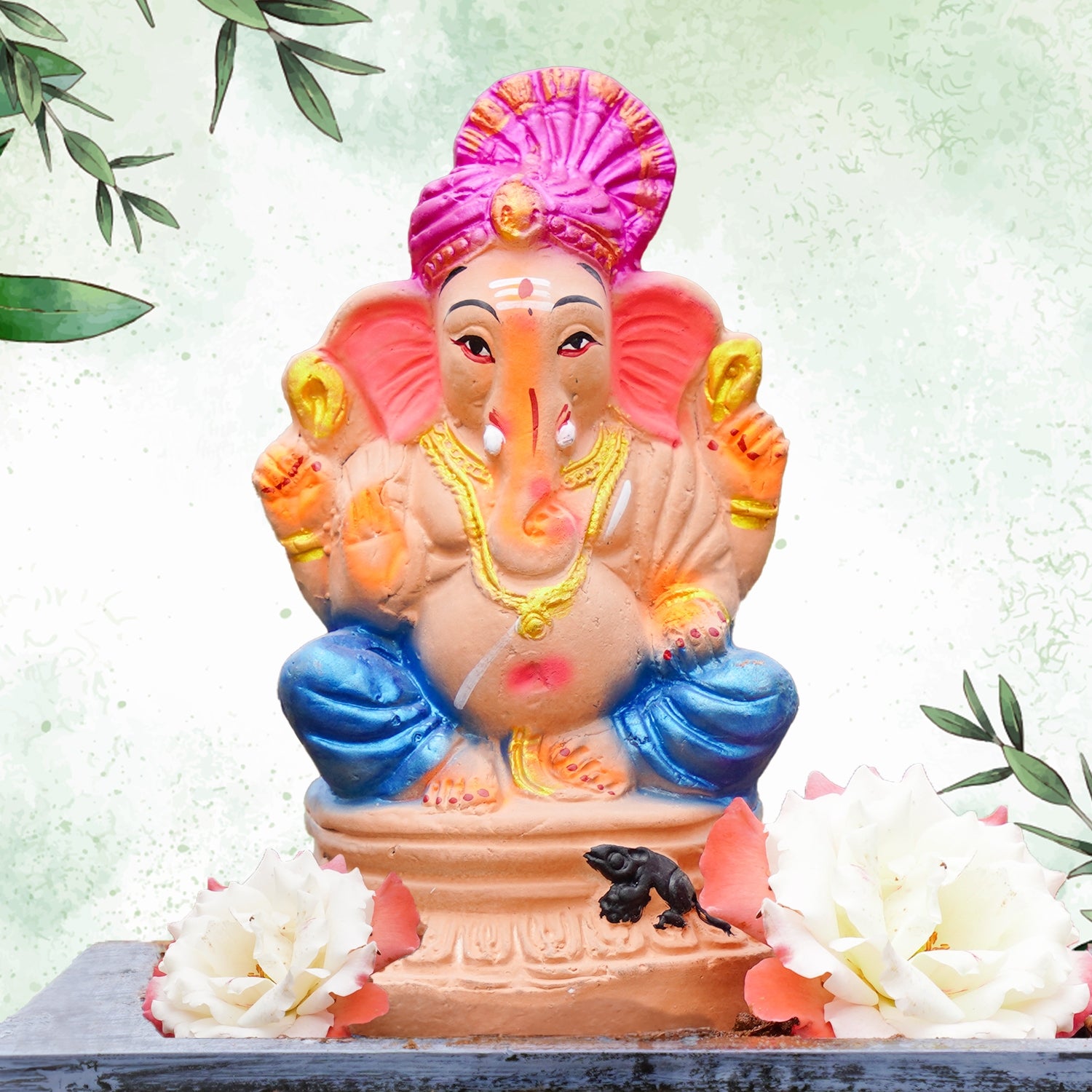 Eco Friendly Ganesha in Pink Pagadi- 8 Inch