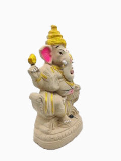 Eco Friendly Ganesha Idol with Golden Crown- 9 inch
