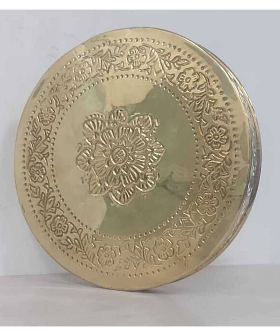 Floral Leafy Pattern And Jali Design Brass Pooja Thali For Home Use| 25 cm(284 g)