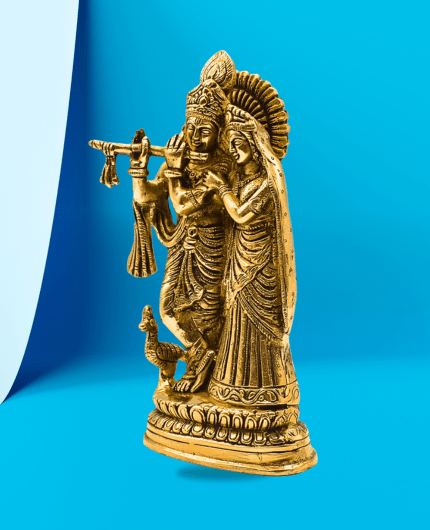 Radha Krishna Gold Antique Finish Idol Statue