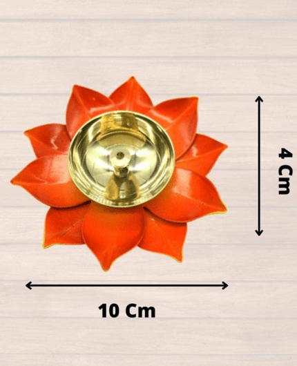 Brass Lotus Flower Diya Lamp In Orange