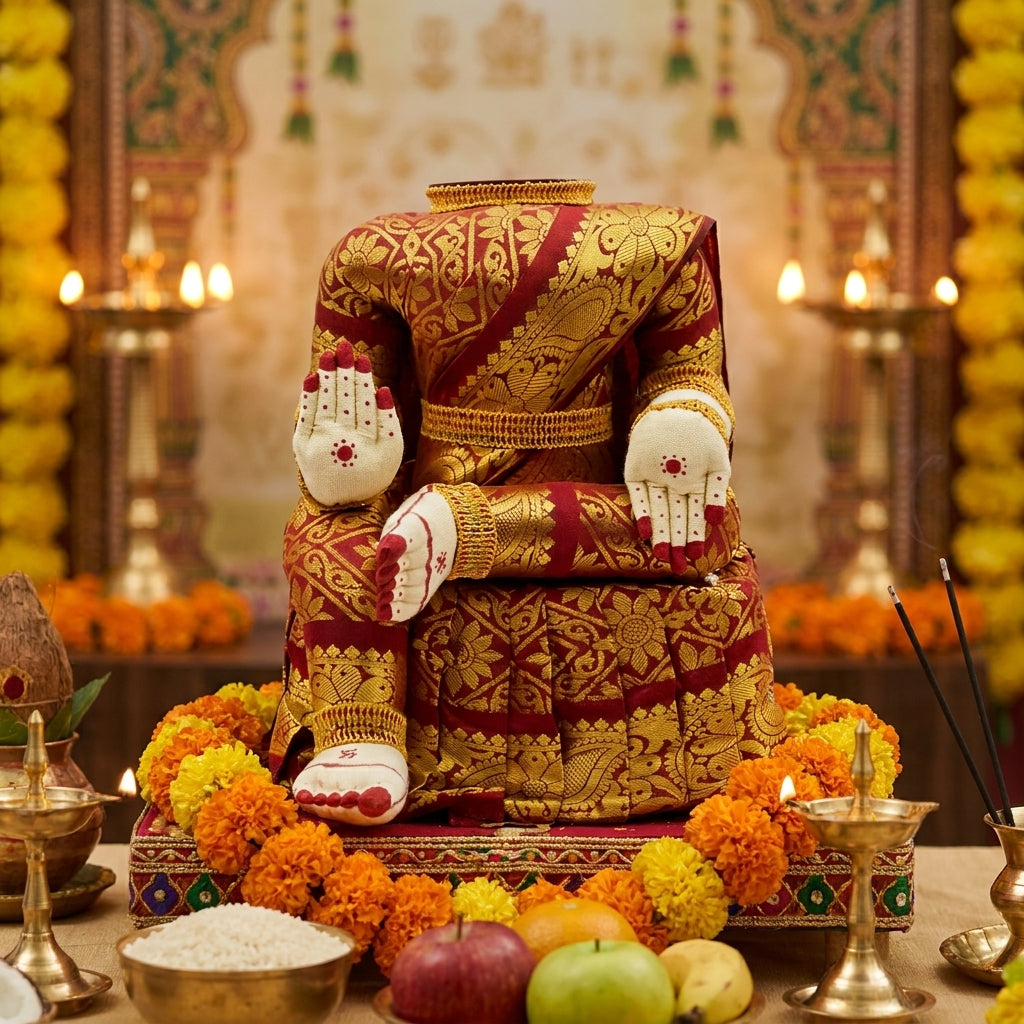 Varamahalakshmi Doll In Brown Gold Saree Amman Idol