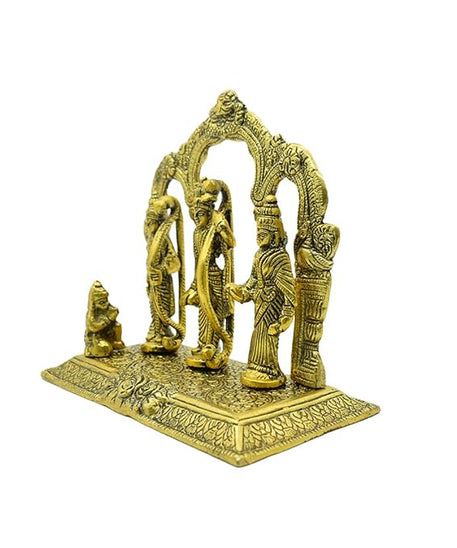 Metal Ram Darbar Murti with Ram Lakshman Sita and Hanuman for Home Temple, Gold, Medium