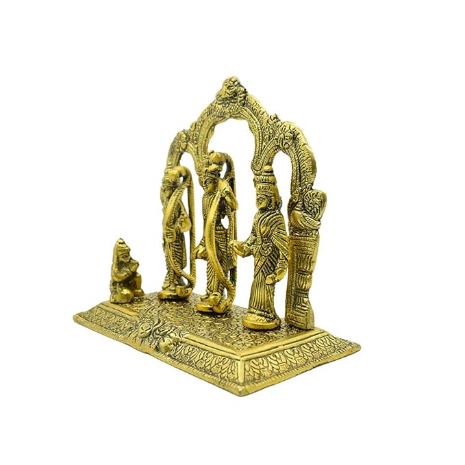 Metal Ram Darbar Murti with Ram Lakshman Sita and Hanuman for Home Temple, Gold, Medium
