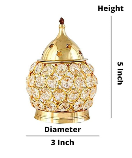 Akhand Diya Decorative Brass Oval Shaped Crystal Oil Lamp