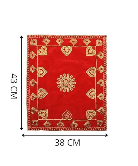 Red Velvet Pooja Assan Cloth for Home Temple ( Altar cloth )( Pack of 2 Ps )