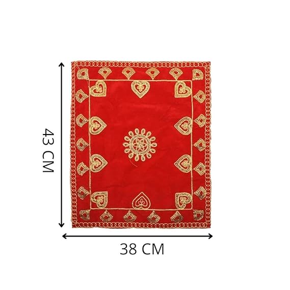 Red Velvet Pooja Assan Cloth for Home Temple ( Altar cloth )( Pack of 2 Ps )