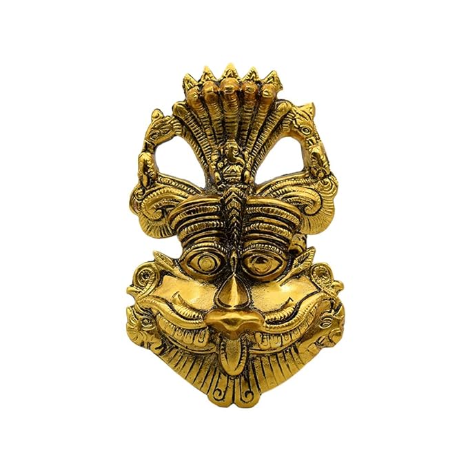 Metal Narsingh Kirtimukha Wall Hanging With Shesh Naag Goldnajarbattu Decorative Showpiece, Kirtimukha For Home Vastu