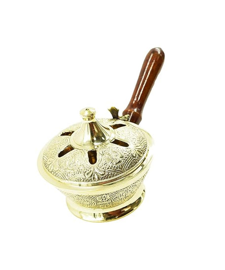 Aarti Sambrani Stand &amp; Loban Dhoop Burner Brass with Wooden Holder.