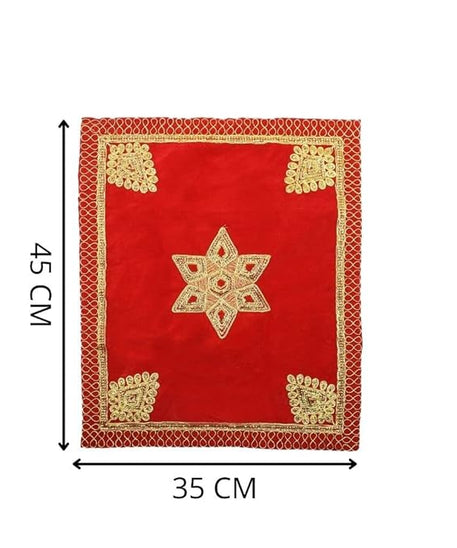 Red Velvet Pooja Assan Cloth for Home Temple ( Altar cloth )( Pack of 2 Ps )