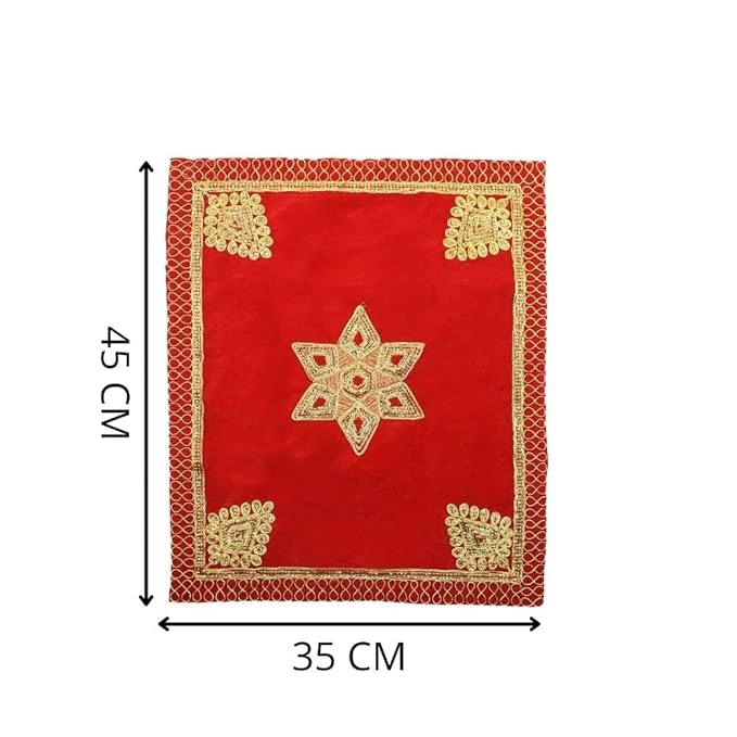 Red Velvet Pooja Assan Cloth for Home Temple ( Altar cloth )( Pack of 2 Ps )