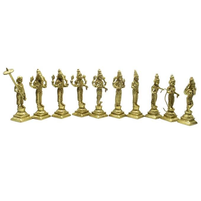 Brass Dasavatharam/Ten Avatars of Vishnu Idols Set