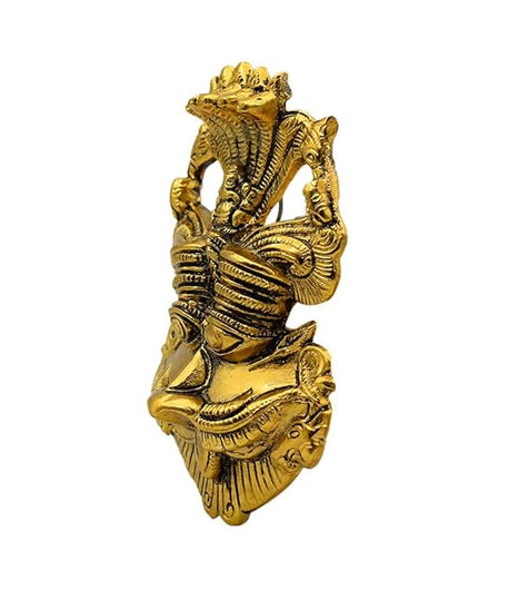 Metal Narsingh Kirtimukha Wall Hanging With Shesh Naag Goldnajarbattu Decorative Showpiece, Kirtimukha For Home Vastu