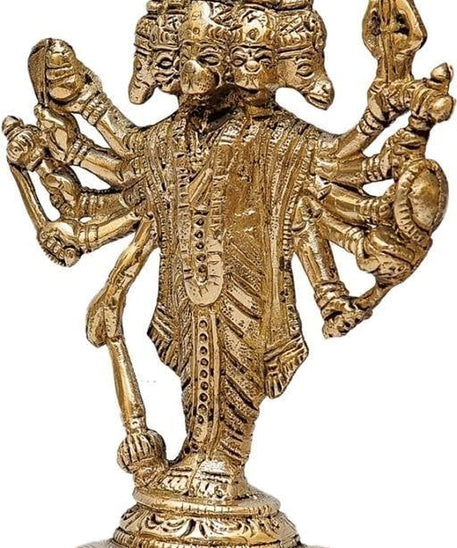 Metal Panchmukhi Hanuman Idol Murti for Home Office and Car Dashboard (Gold, Small)