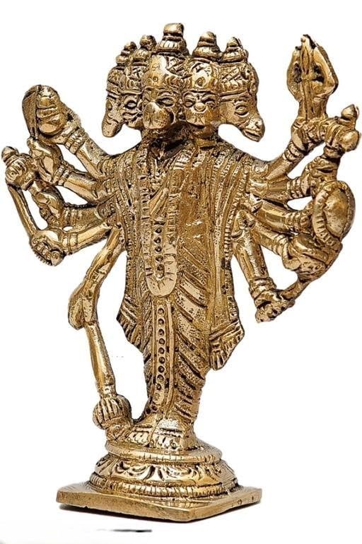 Metal Panchmukhi Hanuman Idol Murti for Home Office and Car Dashboard (Gold, Small)