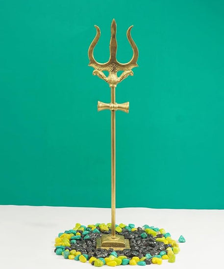 Brass Trishul with Damru for Pooja Trishul Stand