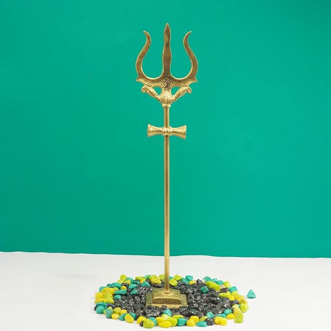 Brass Trishul with Damru for Pooja Trishul Stand