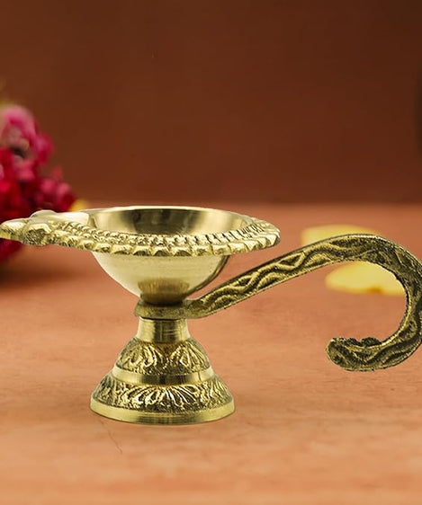 Golden Diya for Temple Puja Room Mandir Living Room Office Antique Decorative | Peetal Diya for puja | Brass Deepak