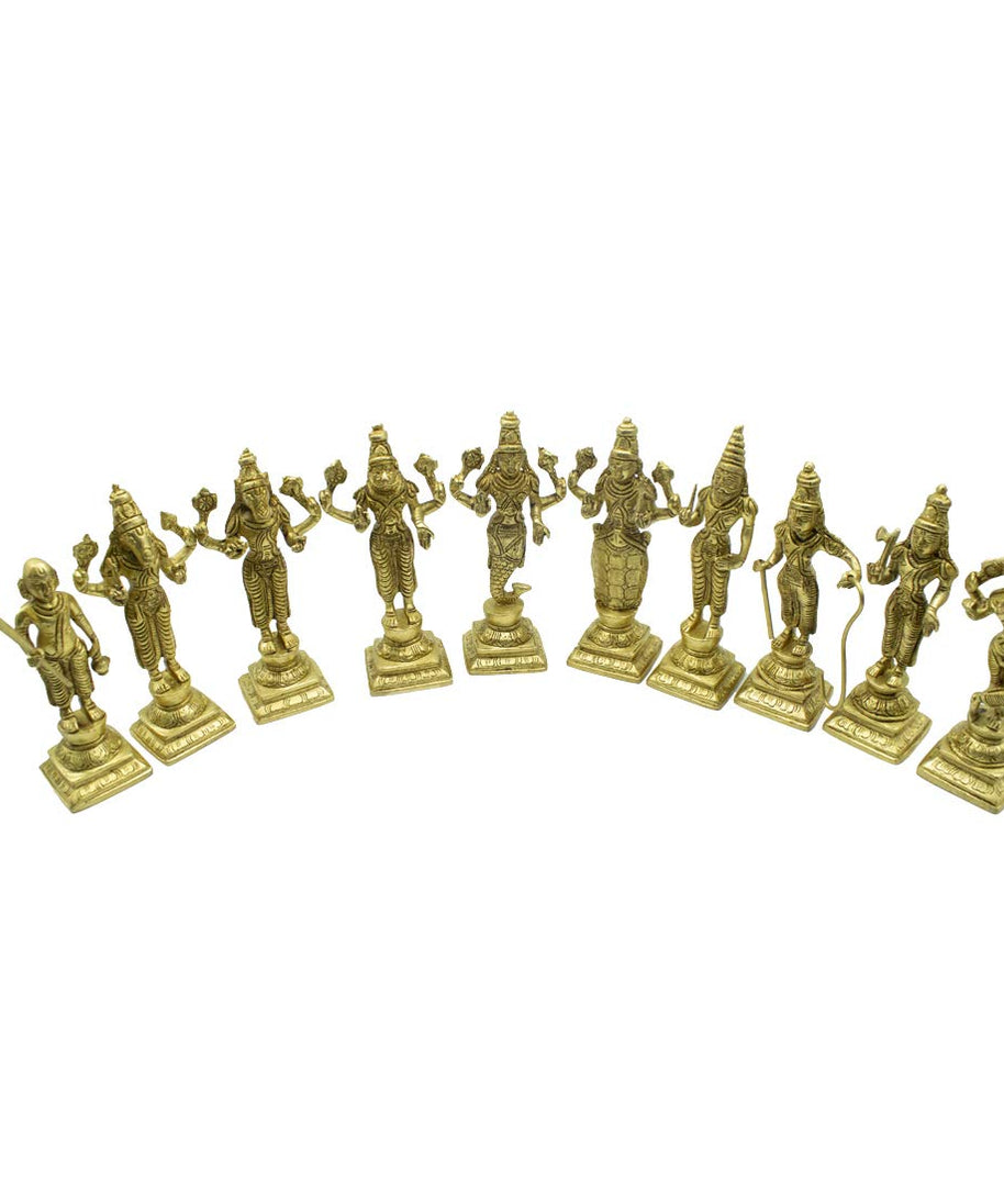 Brass Dasavatharam/Ten Avatars of Vishnu Idols Set