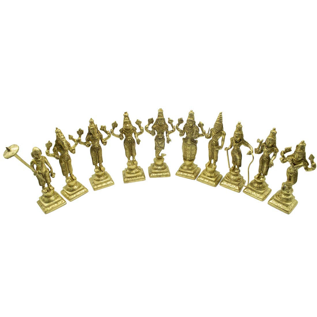 Brass Dasavatharam/Ten Avatars of Vishnu Idols Set