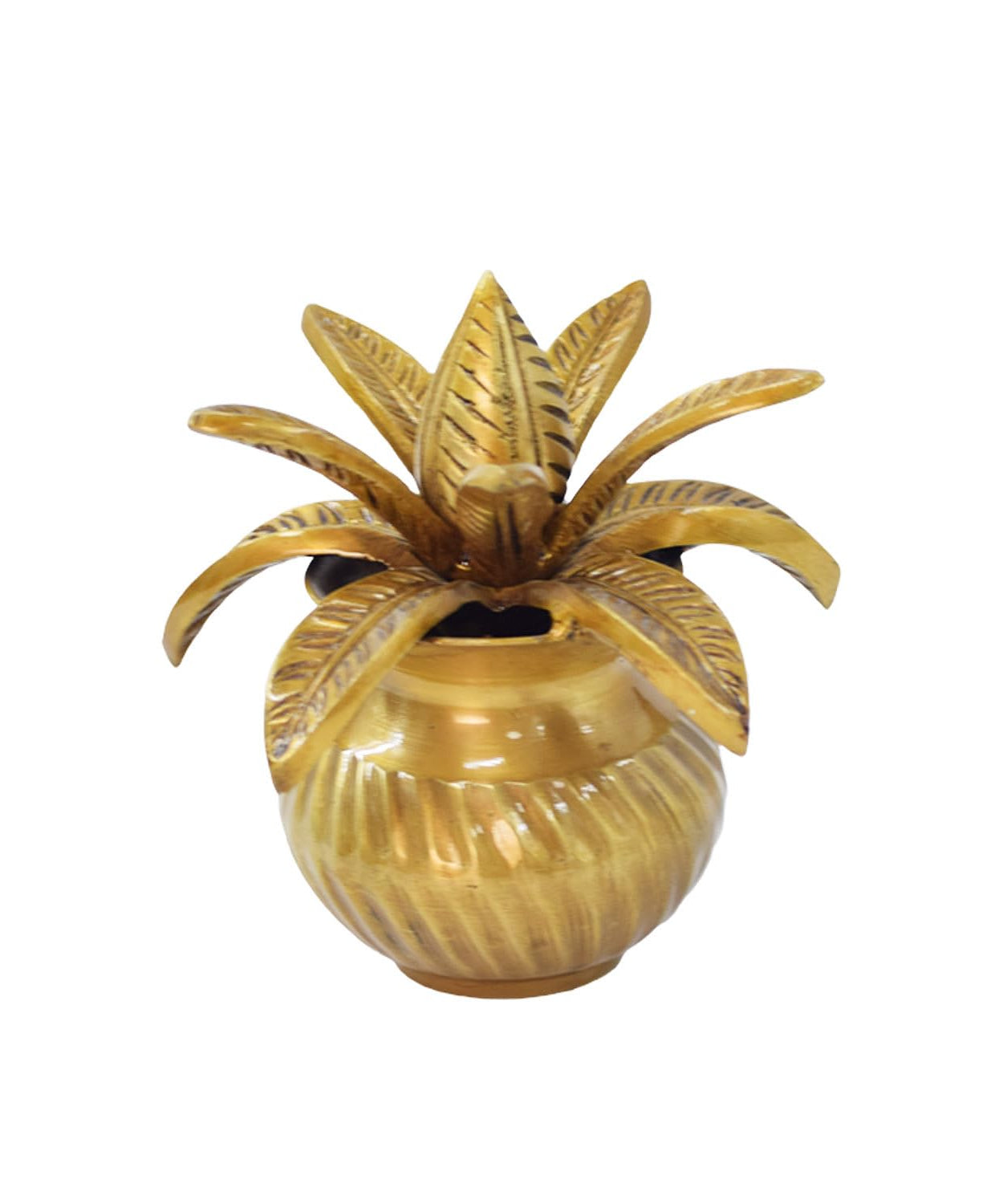 Brass Kalash with Coconut,Mango Leaves, mangal Kalasha Nariyal and Leafs