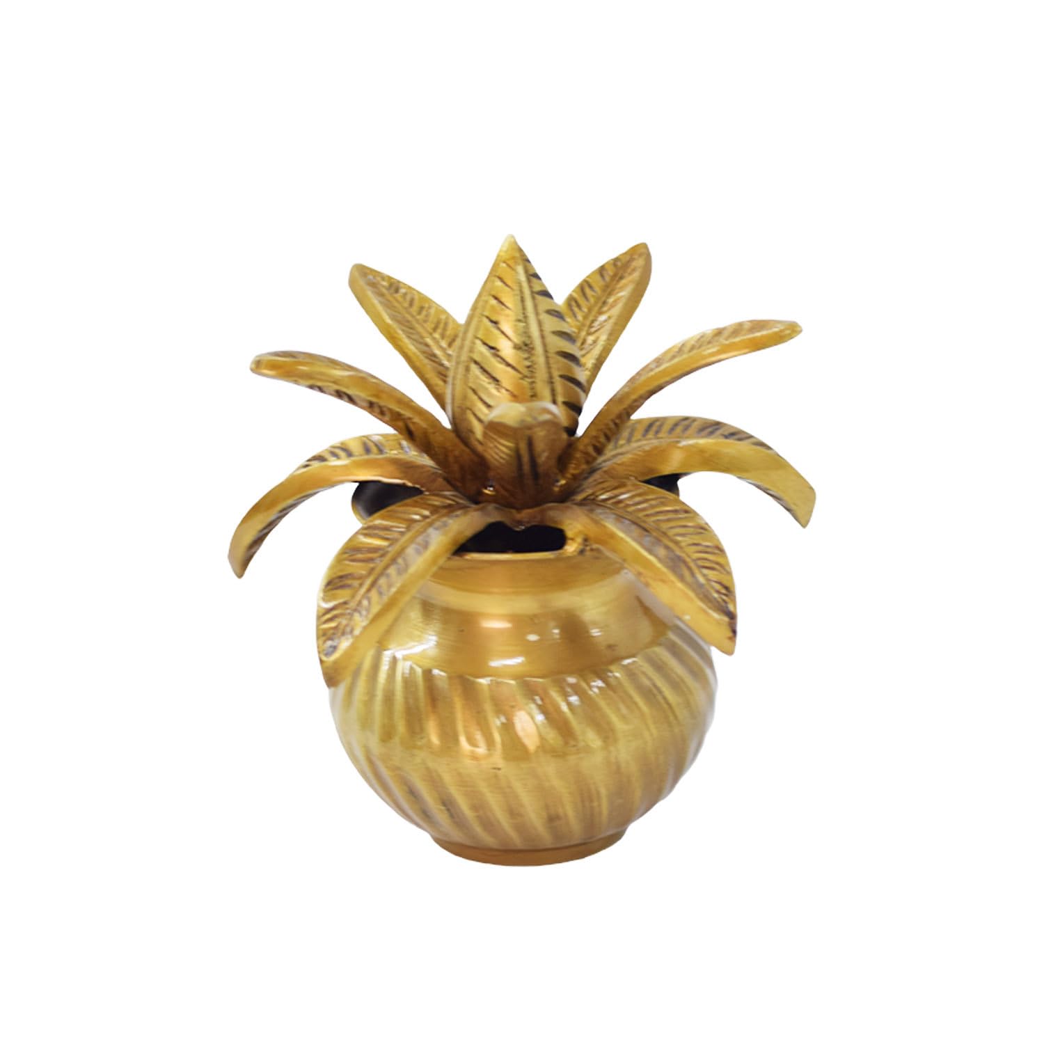 Brass Kalash with Coconut,Mango Leaves, mangal Kalasha Nariyal and Leafs