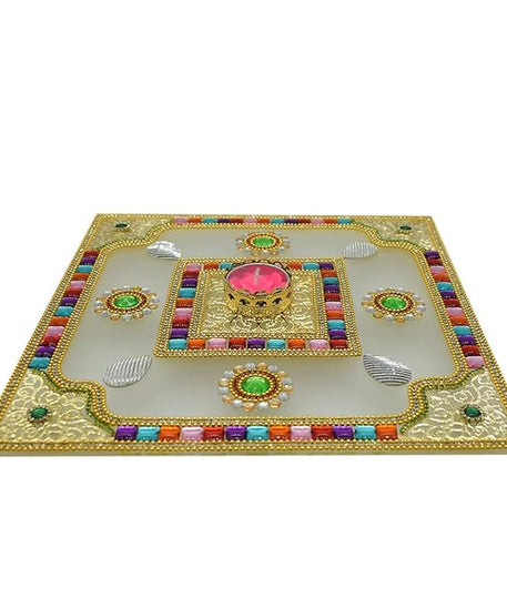 Acrylic Rangoli Set for Floor with Tealight Candle Holder