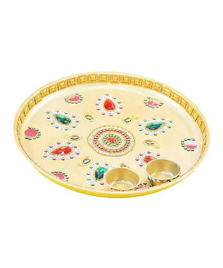 Beautiful Kundan Fancy Pooja Plate, Metal Colorful Pooja Thali Set.